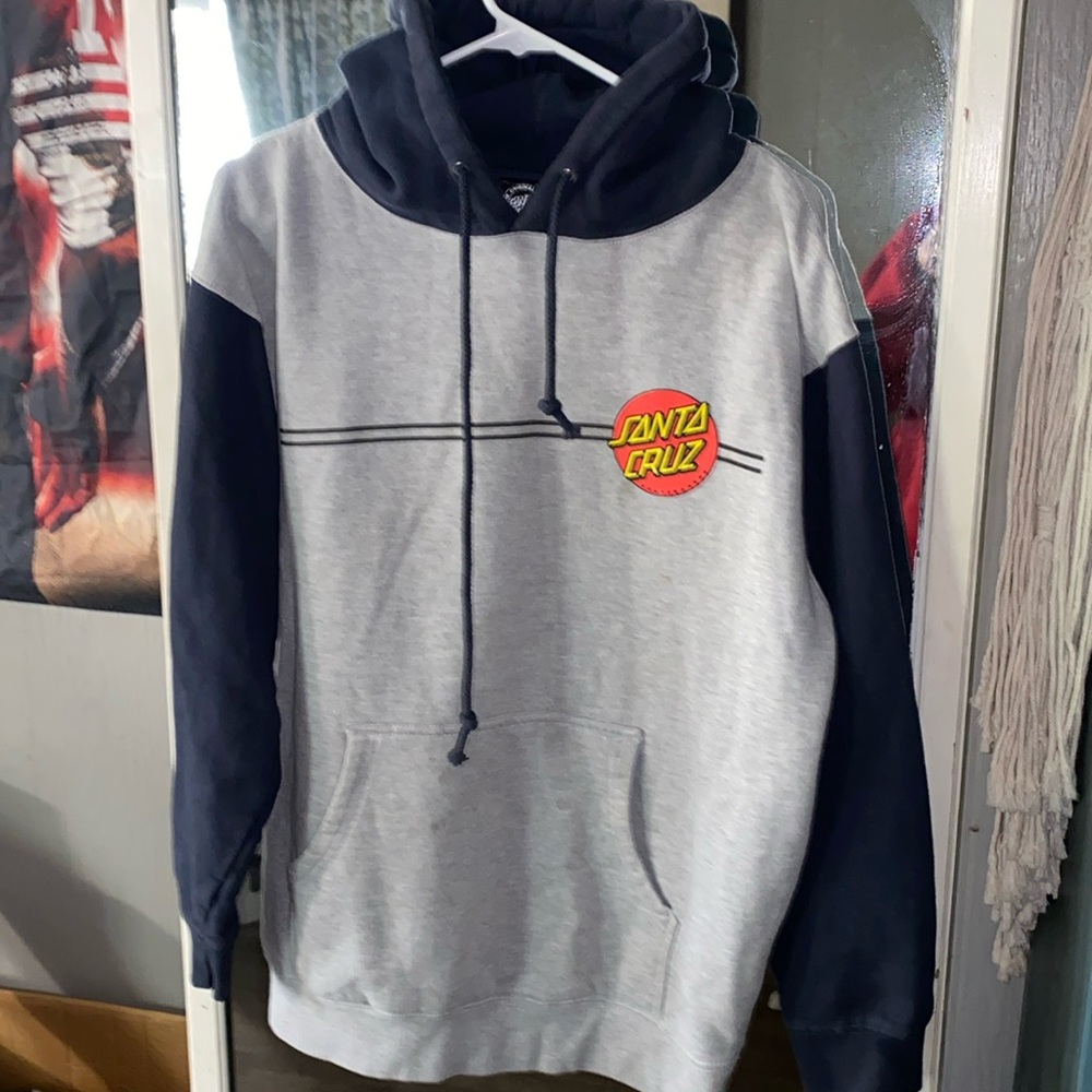 Mens Sweatshirt Pullover Santa Cruz Classic Dot (Htr Grey/ Navy Sleeve) Men’s M - Picture 3 of 6